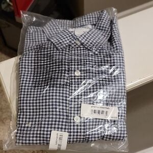 Amazon Essentials Men's Navy Gingham Shirt Slim Fit Medium New